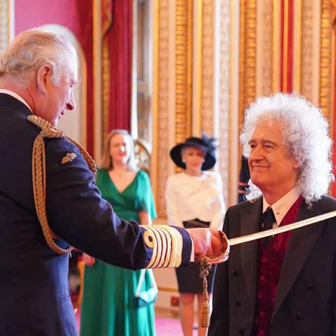 Brian May Being Knighted by King Charles