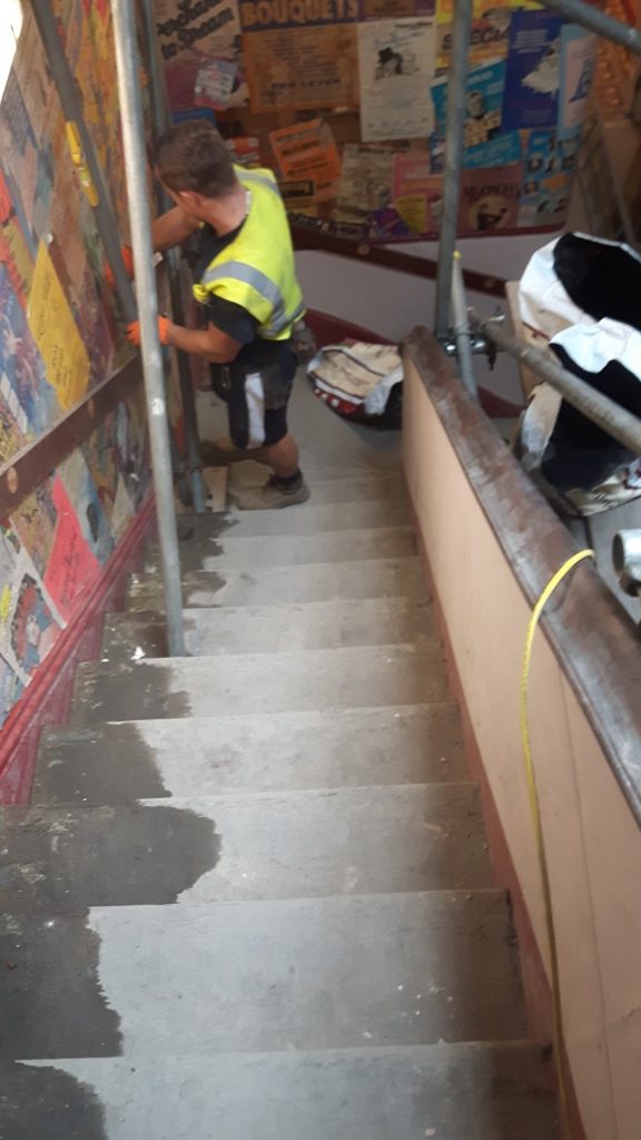 Looking down the stairs under refurbishment