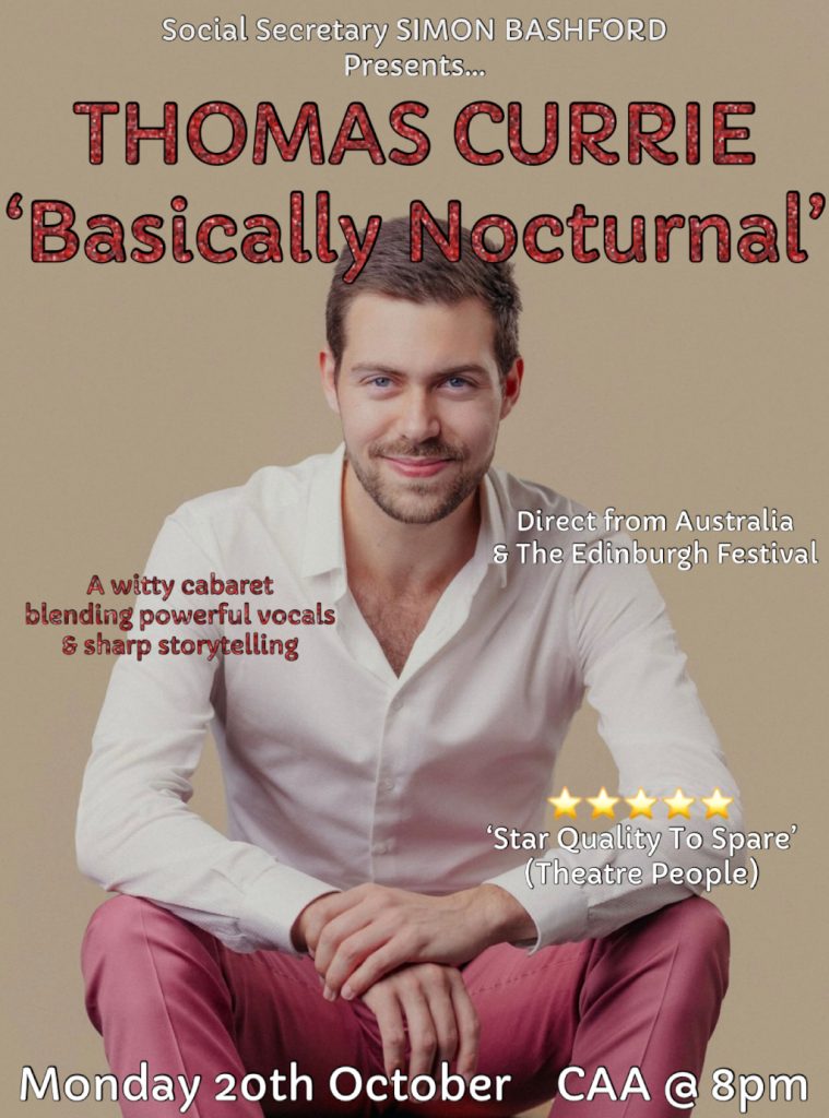 Thomas Currie A witty cabaret blending powerful vocals with sharp comedy.