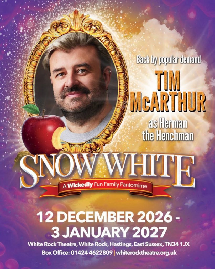 Tim McArthur stars as Herman the Henchman in the pantomime Snow White at the White Rock Theatre Hastings.